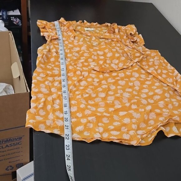 Anthropologie Odille Orange Floral Ruffled Neckline and Cap Sleeve Size P - Picture 7 of 7